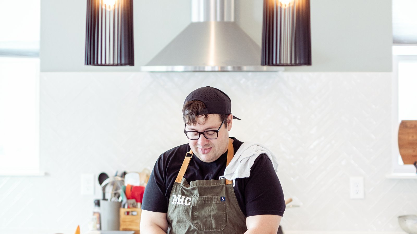 Chef Steve Ingber cooking in a client kitchen