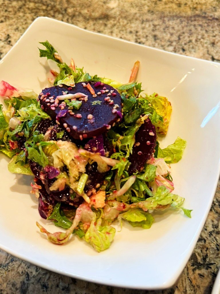 Roasted beet salad with greens