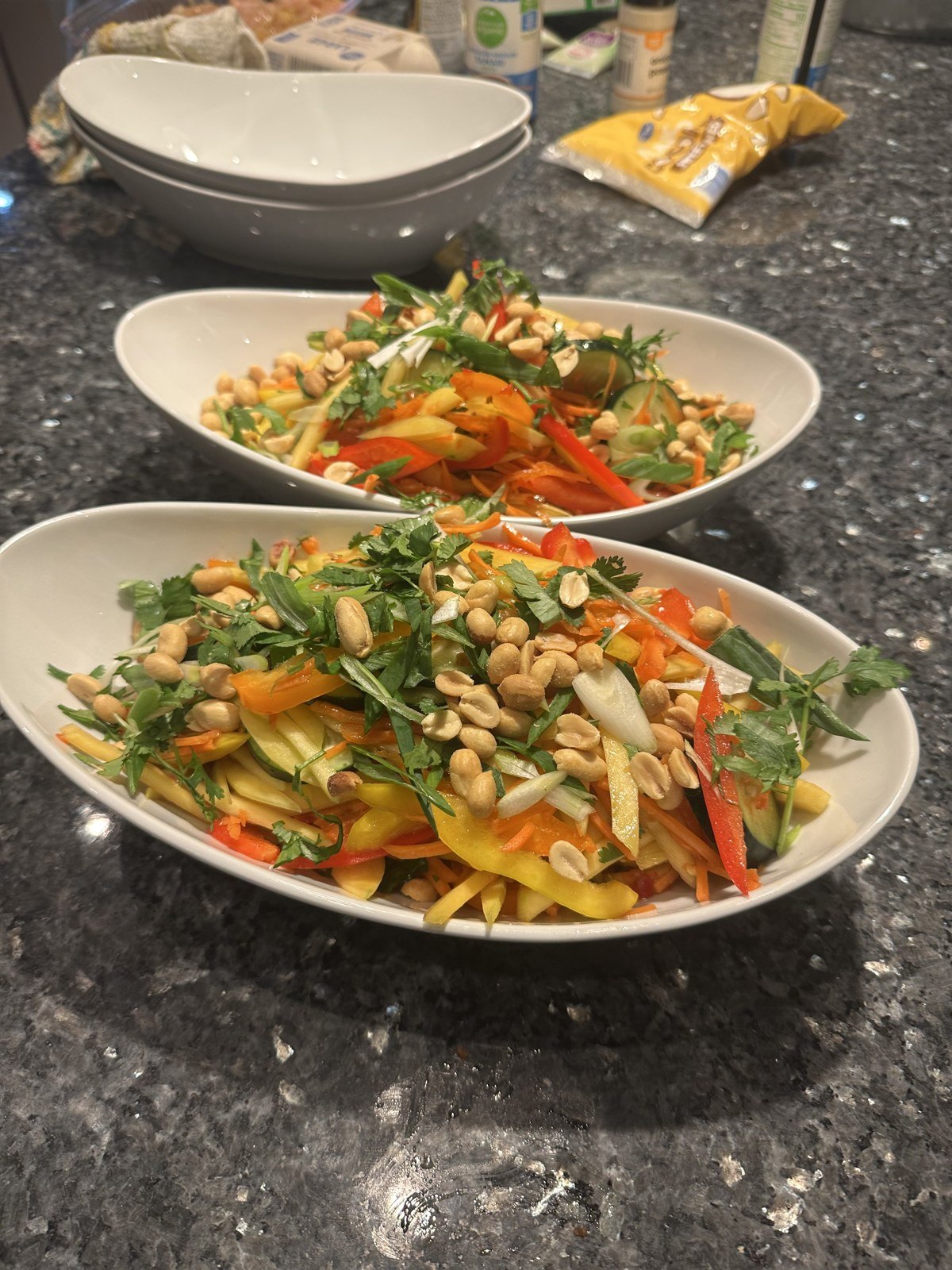 Noodle salad bowls portioned for a week of meal prep